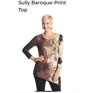 Chico's Sully Baroque-Print Womens Size 3 (L) Long Sleeve Metalllic Gently Used